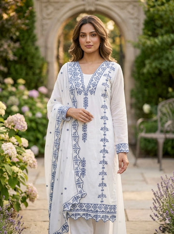 Jyoti Fashion Grey Embroidered Faux Georgette Salwar Kameez with Dupatta - Dista