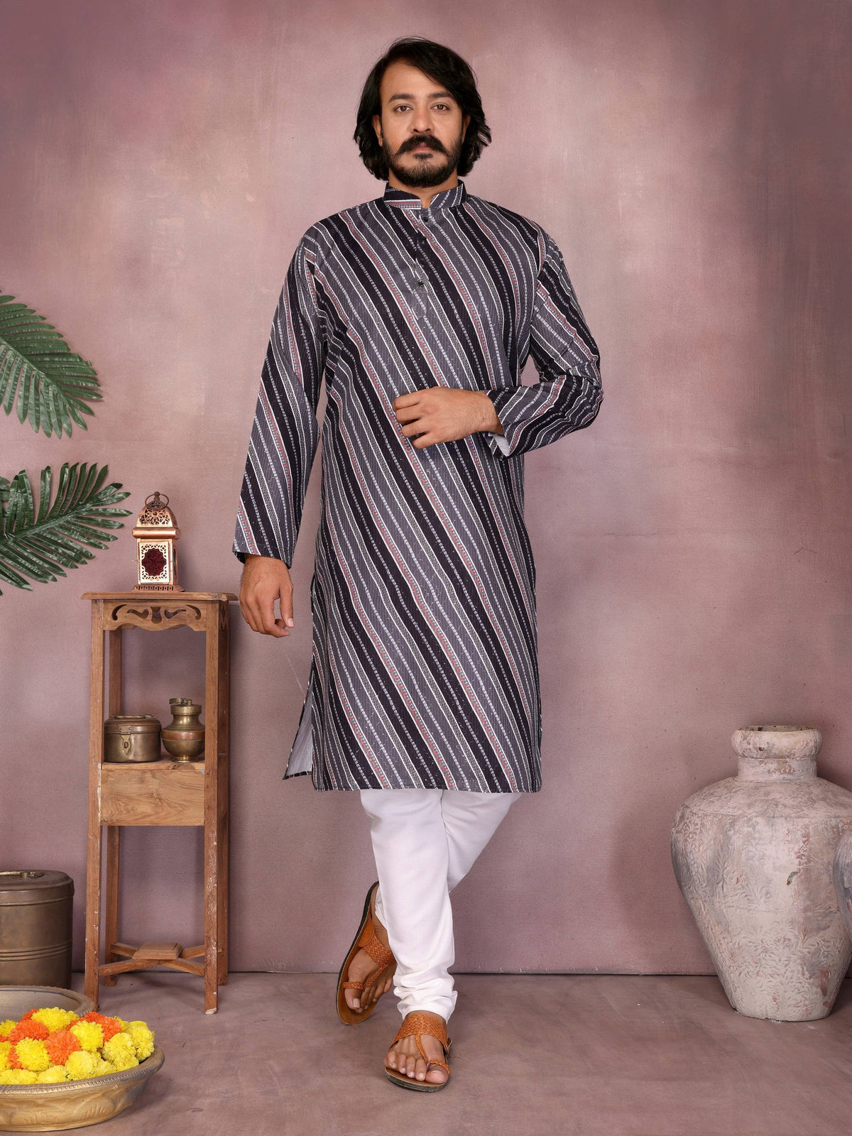 Jyoti Fashion Black Printed Cotton Blend Stright Designer Kurta with Pyjama Set