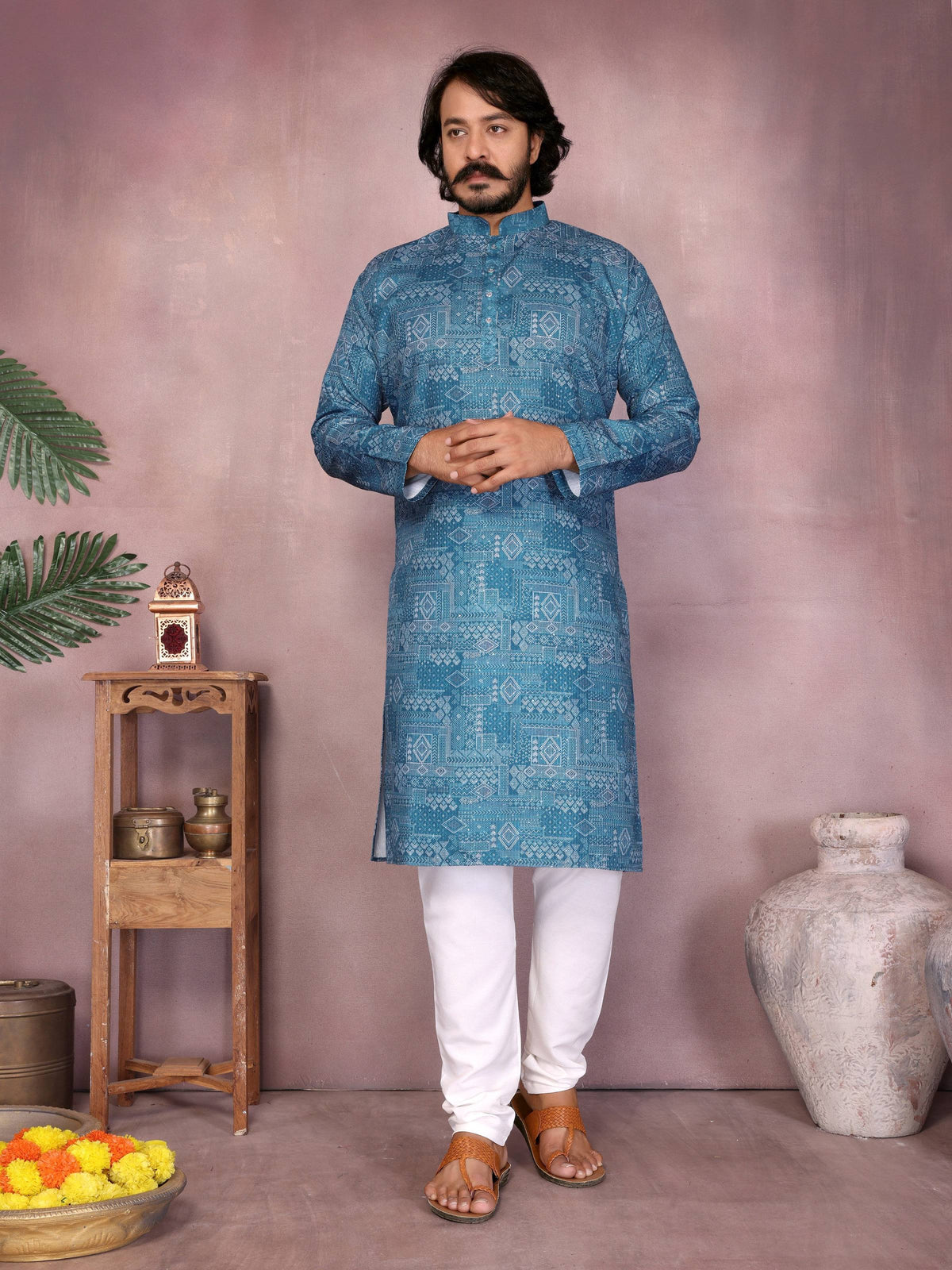 Jyoti Fashion Blue Printed Cotton Blend Stright Designer Kurta with Pyjama Set