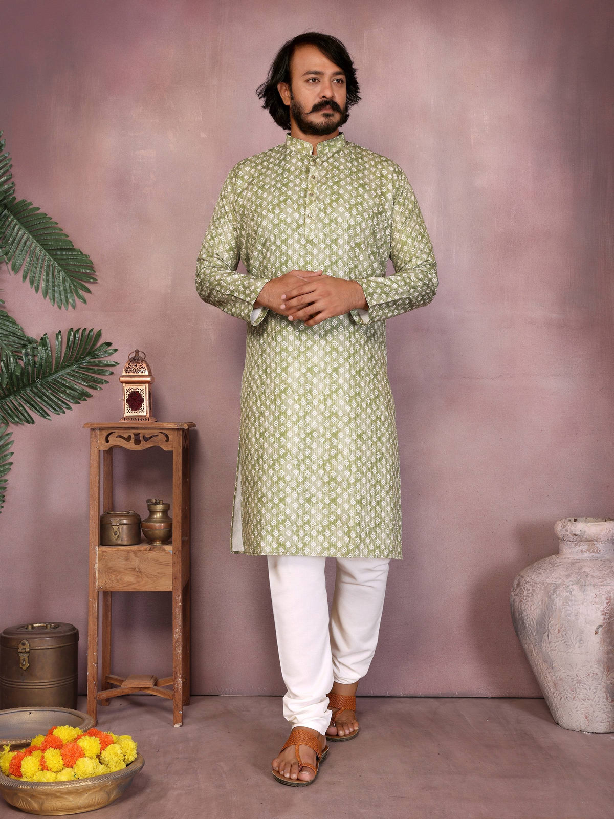 Jyoti Fashion Sea Green Printed Cotton Blend Stright Designer Kurta with Pyjama Set