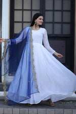 Thumbnail for Jyoti Fashion Women's White Faux Georgette Butti work Anarkali Dress with Dupatta - Distacart