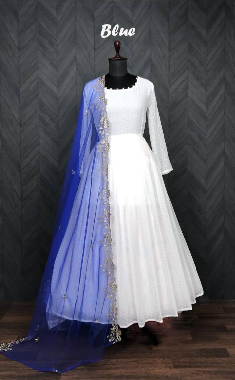 Jyoti Fashion Women's White Faux Georgette Butti work Anarkali Dress with Dupatta - Distacart
