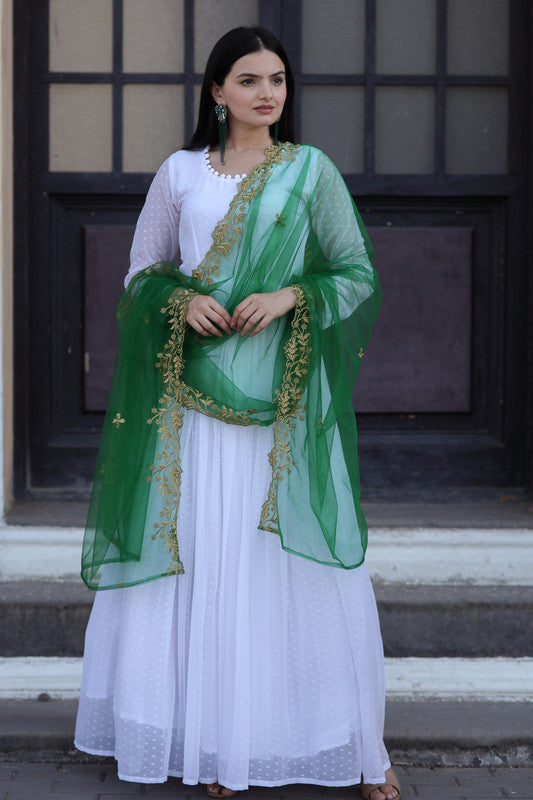 Jyoti Fashion Women's White Faux Georgette Butti work Anarkali Dress with Dupatta - Distacart
