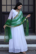 Thumbnail for Jyoti Fashion Women's White Faux Georgette Butti work Anarkali Dress with Dupatta - Distacart