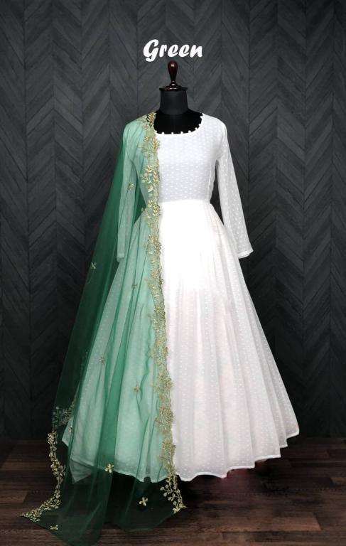 Jyoti Fashion Women's White Faux Georgette Butti work Anarkali Dress with Dupatta - Distacart