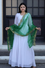 Thumbnail for Jyoti Fashion Women's White Faux Georgette Butti work Anarkali Dress with Dupatta - Distacart
