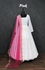 Thumbnail for Jyoti Fashion Women's White Faux Georgette Butti work Anarkali Dress with Dupatta - Distacart