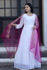 Thumbnail for Jyoti Fashion Women's White Faux Georgette Butti work Anarkali Dress with Dupatta - Distacart