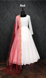 Thumbnail for Jyoti Fashion Women's White Faux Georgette Butti work Anarkali Dress with Dupatta - Distacart