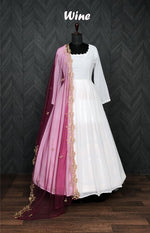 Thumbnail for Jyoti Fashion Women's White Faux Georgette Butti work Anarkali Dress with Dupatta - Distacart