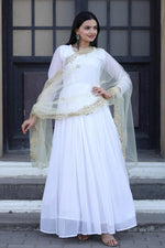 Thumbnail for Jyoti Fashion Women's White Faux Georgette Butti work Anarkali Dress with Dupatta - Distacart