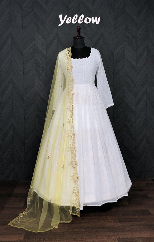 Jyoti Fashion Women's White Faux Georgette Butti work Anarkali Dress with Dupatta - Distacart