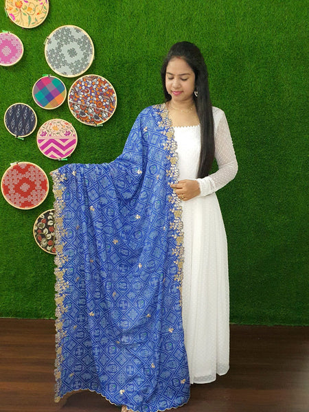 Jyoti Fashion Women's White Georgette Butti work Partywear Anarkali Dress with Dupatta - Distacart