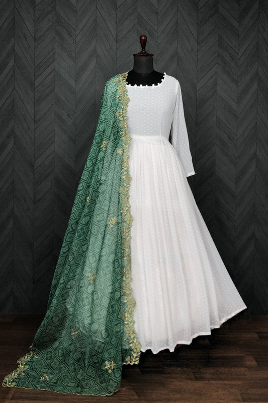Jyoti Fashion Women's White Georgette Butti work Partywear Anarkali Dress with Dupatta - Distacart