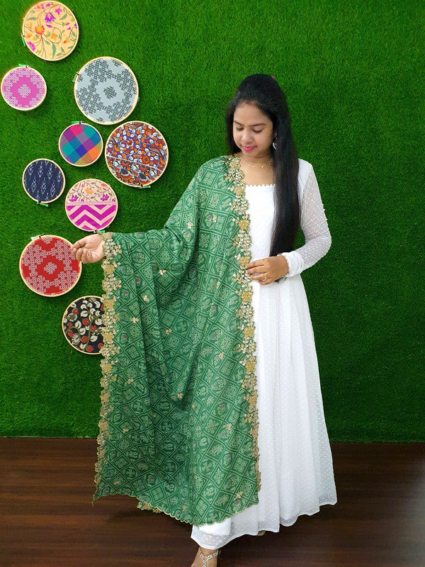 Jyoti Fashion Women's White Georgette Butti work Partywear Anarkali Dress with Dupatta - Distacart
