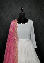 Thumbnail for Jyoti Fashion Women's White Georgette Butti work Partywear Anarkali Dress with Dupatta - Distacart