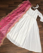 Thumbnail for Jyoti Fashion Women's White Georgette Butti work Partywear Anarkali Dress with Dupatta - Distacart