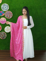 Thumbnail for Jyoti Fashion Women's White Georgette Butti work Partywear Anarkali Dress with Dupatta - Distacart