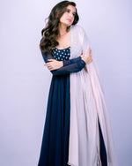 Thumbnail for Jyoti Fashion Women's Navy Blue Faux Blooming Thread Embroidery Partywear Anarkali Dress with Dupatta - Distacart