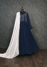 Thumbnail for Jyoti Fashion Women's Navy Blue Faux Blooming Thread Embroidery Partywear Anarkali Dress with Dupatta - Distacart