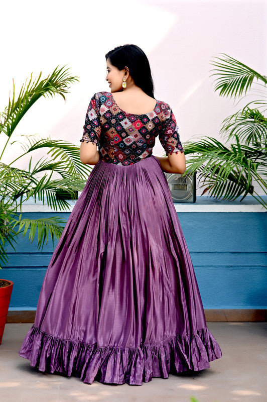 Jyoti Fashion Women's Purple Sequins Work Chinon Partywear Anarkali Dress - Distacart