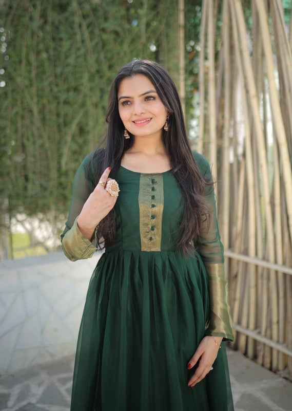 Jyoti Fashion Women's Green Chiffon Zari Woven Festive Anarkali Dress - Distacart