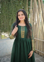 Thumbnail for Jyoti Fashion Women's Green Chiffon Zari Woven Festive Anarkali Dress - Distacart