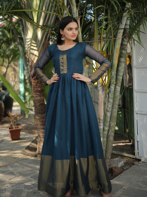 Jyoti Fashion Women's Blue Chiffon Zari Woven Festive Anarkali Dress - Distacart