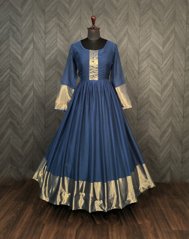 Jyoti Fashion Women's Blue Chiffon Zari Woven Festive Anarkali Dress - Distacart