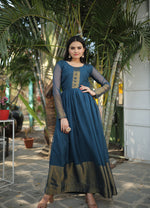 Thumbnail for Jyoti Fashion Women's Blue Chiffon Zari Woven Festive Anarkali Dress - Distacart