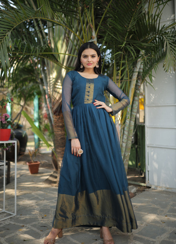 Jyoti Fashion Women's Blue Chiffon Zari Woven Festive Anarkali Dress - Distacart