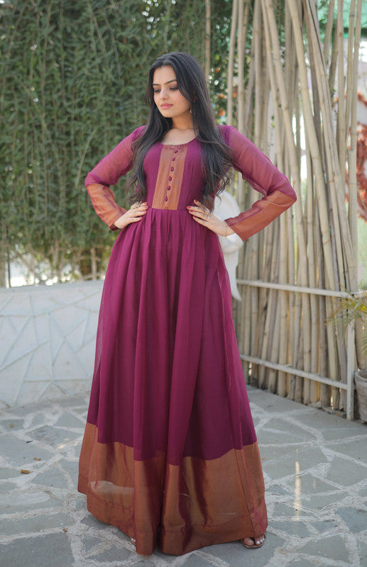 Jyoti Fashion Women's Wine Chiffon Zari Woven Festive Anarkali Dress - Distacart
