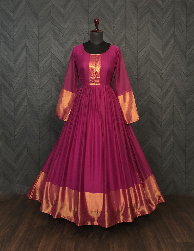 Jyoti Fashion Women's Wine Chiffon Zari Woven Festive Anarkali Dress - Distacart