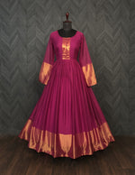 Thumbnail for Jyoti Fashion Women's Wine Chiffon Zari Woven Festive Anarkali Dress - Distacart