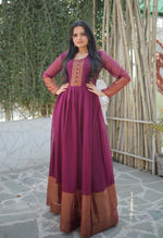 Thumbnail for Jyoti Fashion Women's Wine Chiffon Zari Woven Festive Anarkali Dress - Distacart