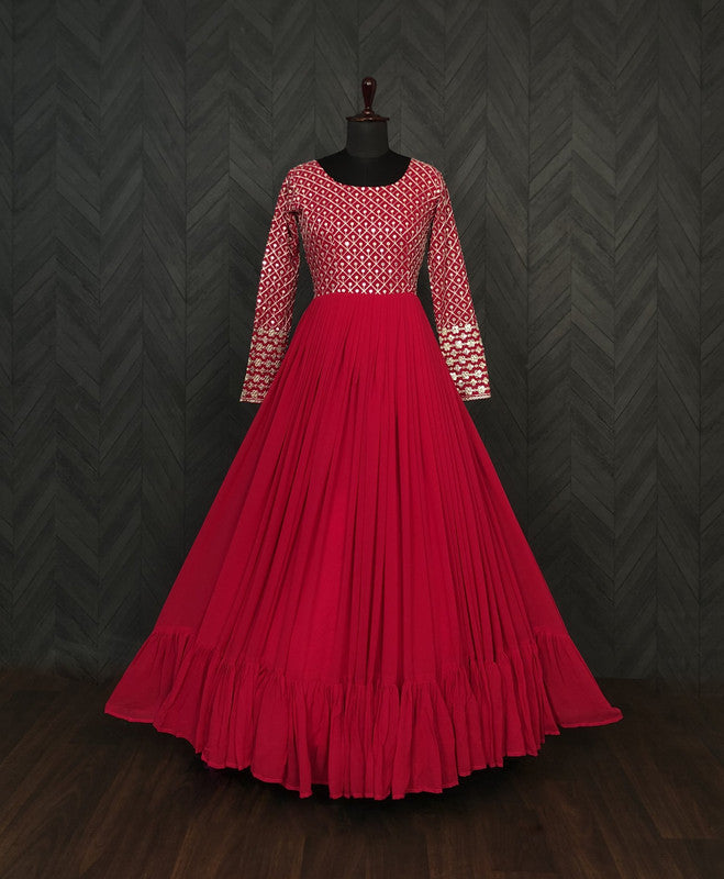 Jyoti Fashion Women's Pink Faux Blooming Sequins with Zari Embroidered Anarkali Dress - Distacart