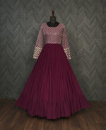 Thumbnail for Jyoti Fashion Women's Wine Faux Blooming Sequins with Zari Embroidered Anarkali Dress - Distacart