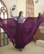 Thumbnail for Jyoti Fashion Women's Wine Faux Blooming Sequins with Zari Embroidered Anarkali Dress - Distacart