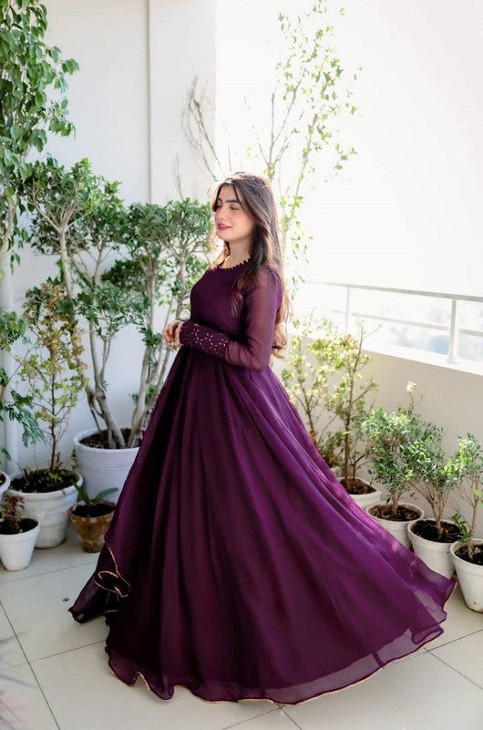 Jyoti Fashion Women's Wine Faux Blooming Sequins Embroidery Partywear Anarkali Dress with Dupatta - Distacart