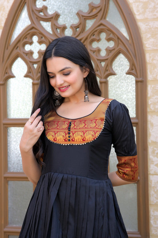 Jyoti Fashion Women's Black Silk Jacquard Weaving Festive Anarkali Dress - Distacart