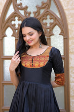 Thumbnail for Jyoti Fashion Women's Black Silk Jacquard Weaving Festive Anarkali Dress - Distacart