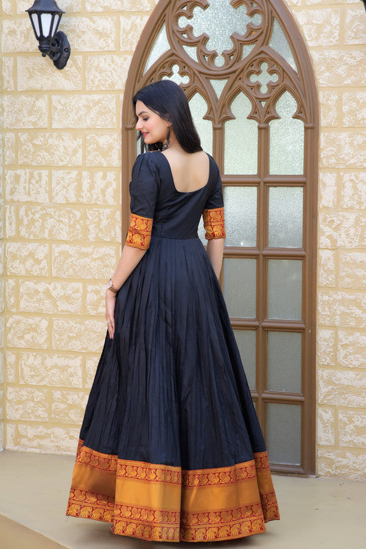 Jyoti Fashion Women's Black Silk Jacquard Weaving Festive Anarkali Dress - Distacart
