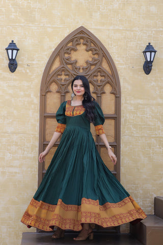 Jyoti Fashion Women's Green Silk Jacquard Weaving Festive Anarkali Dress - Distacart