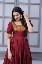 Thumbnail for Jyoti Fashion Women's Maroon Silk Jacquard Weaving Festive Anarkali Dress - Distacart