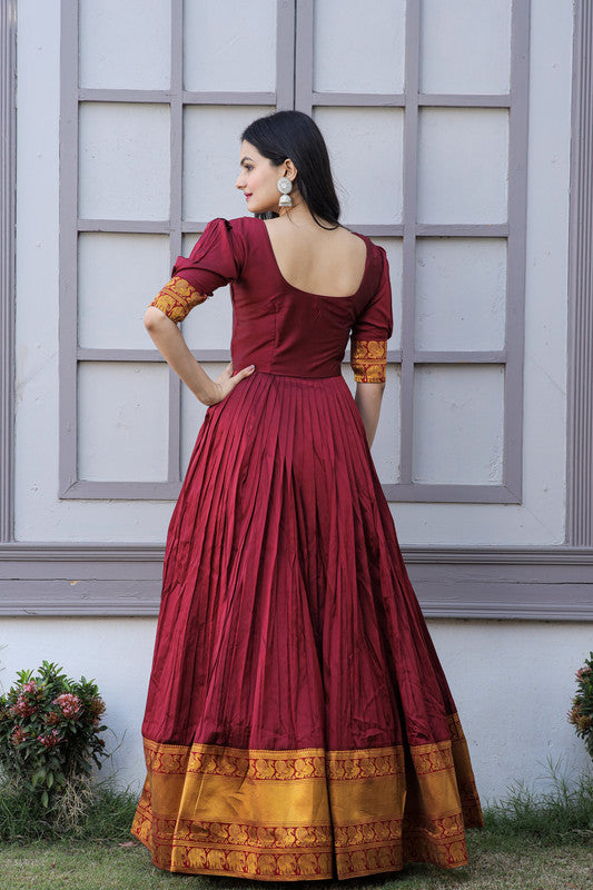 Jyoti Fashion Women's Maroon Silk Jacquard Weaving Festive Anarkali Dress - Distacart