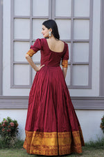 Thumbnail for Jyoti Fashion Women's Maroon Silk Jacquard Weaving Festive Anarkali Dress - Distacart