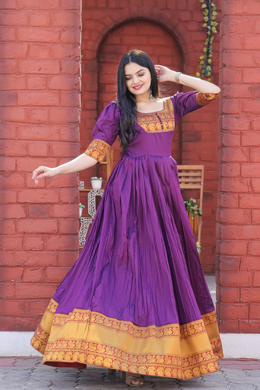 Jyoti Fashion Women's Purple Silk Jacquard Weaving Festive Anarkali Dress - Distacart