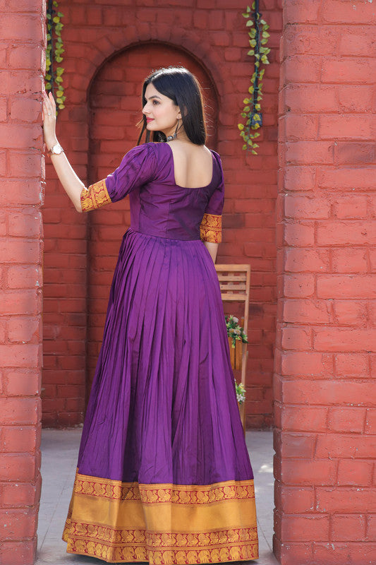 Jyoti Fashion Women's Purple Silk Jacquard Weaving Festive Anarkali Dress - Distacart