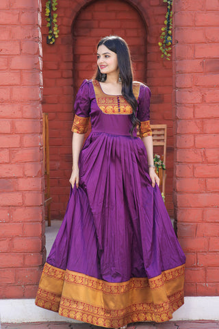 Jyoti Fashion Women's Purple Silk Jacquard Weaving Festive Anarkali Dress - Distacart