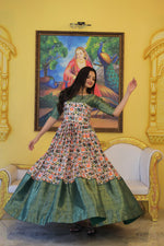 Thumbnail for Jyoti Fashion Women's Green Soft Silk Patola Print with Jacquard Weaving Work Anarkali Dress - Distacart